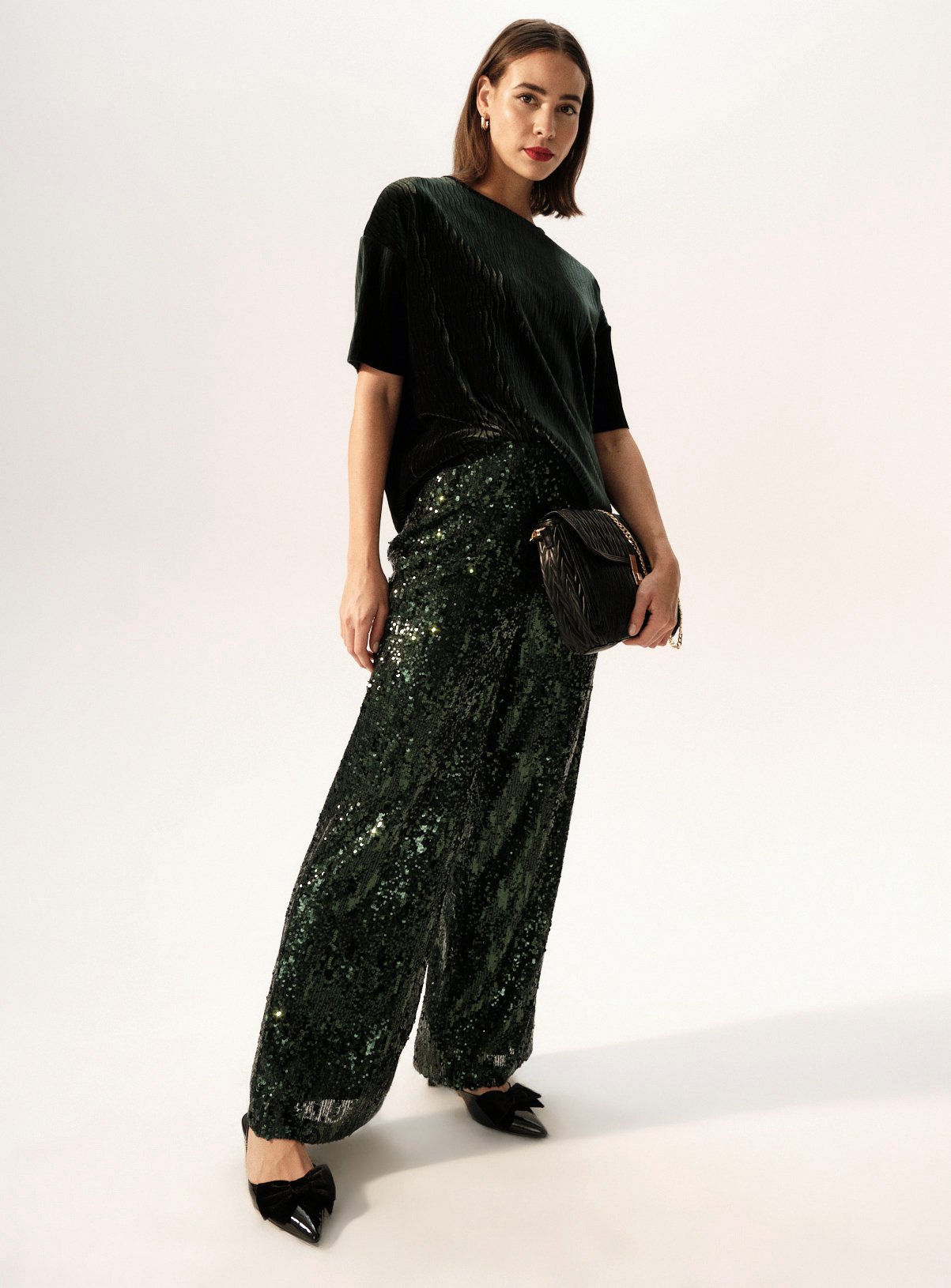Dark Green Sequin Wide Leg Trousers  10R - Image 2 thumbnail